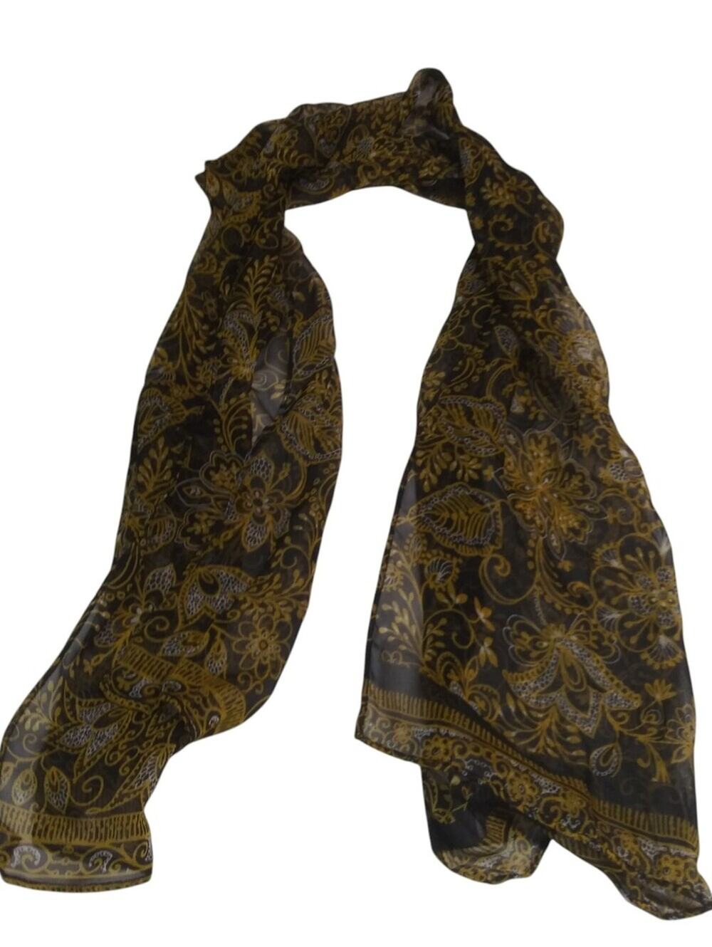 Tahari Black and Gold Floral Sheer Silk Neck Head Scarf